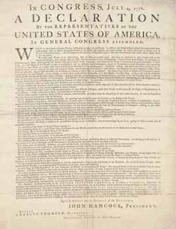 In Congress, July 4, 1776. A Declaration by the Representatives of the United States of America, in General Congress Assembled. Broadside