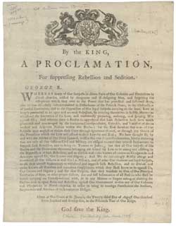 By the King, a Proclamation, For suppressing Rebellion and Sedition Broadside