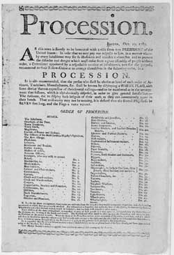 Procession. Boston, Oct. 19, 1789. As this town is shortly to be honoured with a visit from the President of the United States Broadside