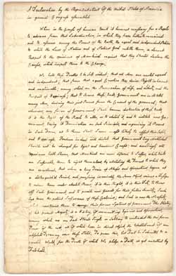 Declaration of Independence [manuscript copy] handwritten copy by John Adams, before 28 June 1776 