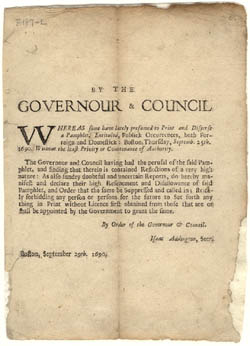 By the Governour & Council: Whereas some have lately presumed to Print and Disperse a Pamphlet... 