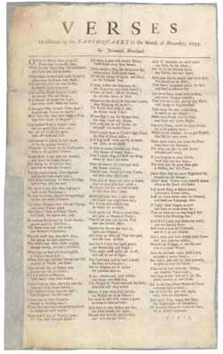 Verses Occasioned by the Earthquakes in the Month of November, 1755 Broadside