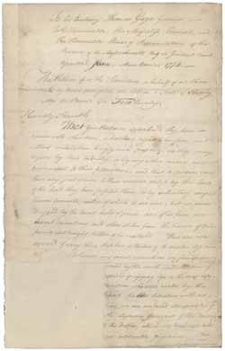 Petition for freedom to Massachusetts Governor Thomas Gage, His Majesty`s Council, and the House of Representatives, June 1774 