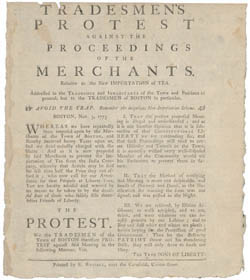 Tradesmen`s Protest against the Proceedings of the Merchants ... Broadside