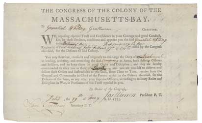 Appointment as lieutenant in Massachusetts militia, 19 May 1775 