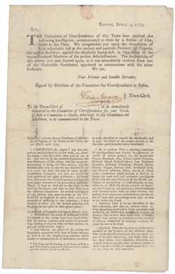 Boston, April 9, 1773: Sir, The Committee of Correspondence of this Town have received the following intelligence ... 