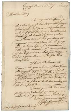 Letter from John Hancock to Artemas Ward, 22 June 1775 