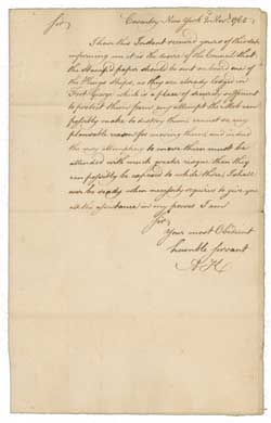 Letter from Archibald Kennedy to Cadwallader Colden (retained copy), 2 November 1765, and letter Cadwallader Colden to Archibald Kennedy (copy), 2 November 1765 