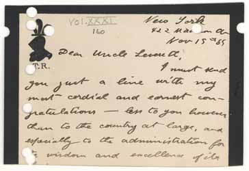 Letter from Theodore Roosevelt to Leverett Saltonstall, 15 November 1885 