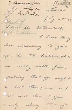 Letter from Theodore Roosevelt to Leverett Saltonstall, 29 July 1893 