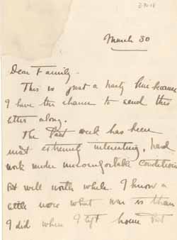 Letter from Eleanor `Nora` Saltonstall to her family, 30 March 1918 