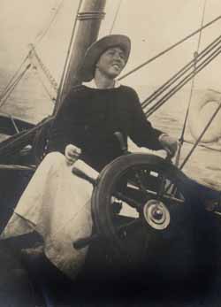 Eleanor `Nora` Saltonstall at helm of yawl Comanche Photograph