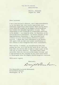 Letter from Dwight Eisenhower to Leverett Saltonstall, 23 August 1954 