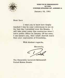 Letter from Richard Nixon to Leverett Saltonstall, 18 January 1961 