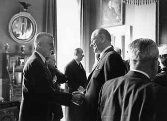 Leverett Saltonstall and Lyndon Johnson at the White House Black and white photograph