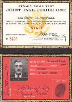 Identification of Leverett Saltonstall for Project Crossroads, Atomic Bomb Test Joint Task Force 1 