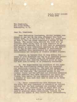 Letter from Carl A. Hatch, chair of Evaluation Commission to Harry S. Truman (copy), 4 July 1946 