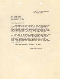 Letter and report from Carl A. Hatch to Harry S. Truman (copy), 29 July 1946 