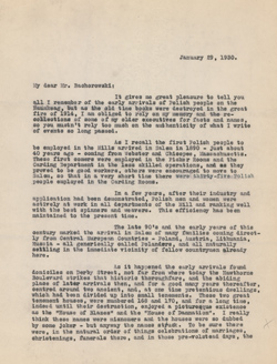 Letter (retained copy) from J. Foster Smith to A. S. Bachorowski, 29 January 1930 