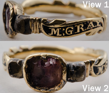 Mary Otis Gray mourning ring Gold, amethyst, enamel, crystal