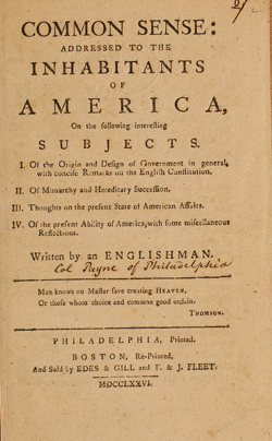 Common Sense; Addressed to the Inhabitants of America ... Pamphlet