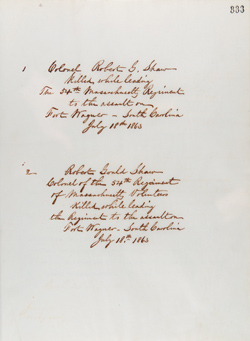 Draft inscriptions for the Shaw Memorial (letterbook copy) by Edward Atkinson, circa 24 June 1892 