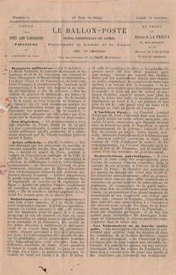 Le Ballon-Poste, No. 1, and a letter from Eugene Winthrop to Charles Francis Winthrop, 31 October 1870 Periodical and manuscript letter