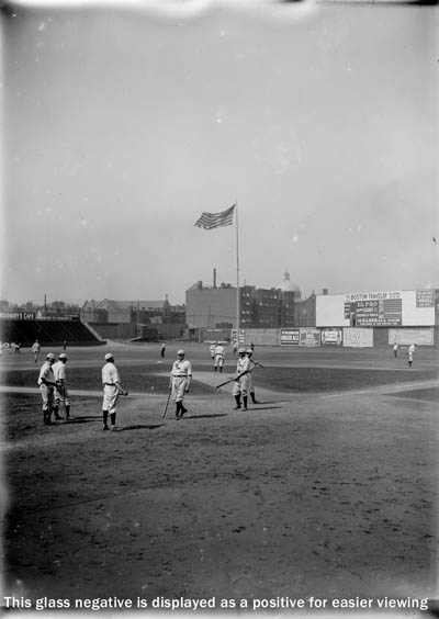 Cy Young and other baseball players at the Huntington Avenue Grounds Glass plate negative