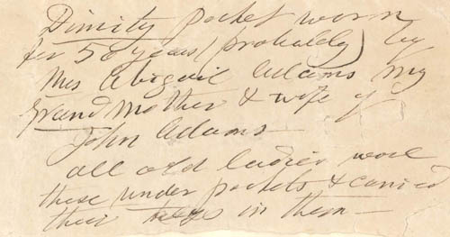 Note about dimity pocket belonging to Abigail Adams 