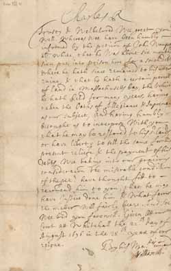 Letter from Charles II to John Leverett (written by Williamson), 22 August 1676 